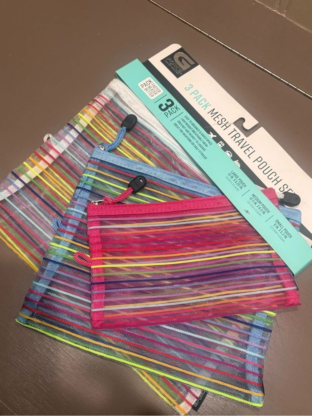 G/FORE Striped Mesh Travel Pouch Set - Pink, Blue, Green, Yellow
